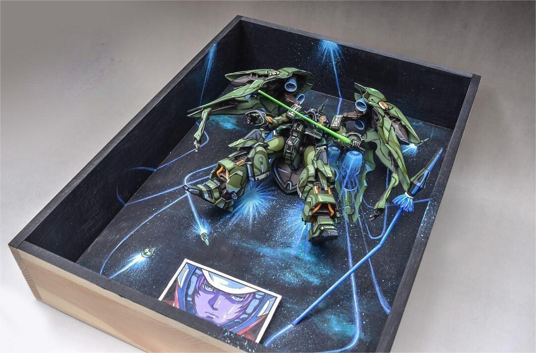 Repainting Gundam Kshatriya with photo frame background pure hand painting - Lyk Repaint